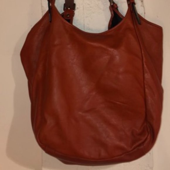 Oversized Orange Leather Hobo Bag - Picture 1 of 3